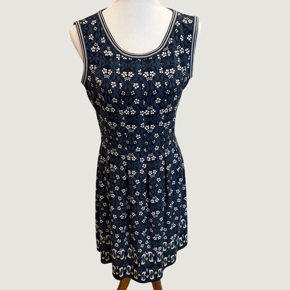 Max Studio Navy Floral A-Line Midi Dress